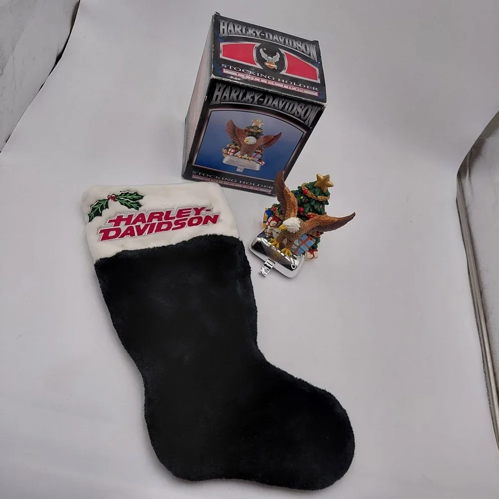 Harley Davidson Xmas Stocking & Holder Vtg Motorcycle‎ Screaming Eagle 90s  Tree